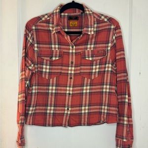 Superdry Cropped Flannel Shirt Sz 10 Red